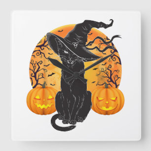 Beängstigendes Halloween-Halloween-Katzenkostüm, H Quadratische Wanduhr