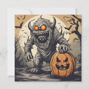 Beängstigendes Halloween Monster und Jack O'Lanter Feiertagskarte