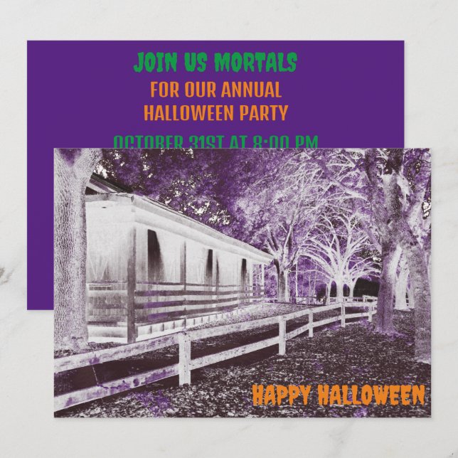 Beängstigendes Halloween-Party aus schwarzem und L Einladung (Vorne/Hinten)