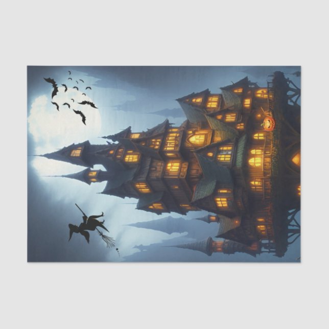 Beängstigendes Halloween-Schloss Seidenpapier (Vorderseite)
