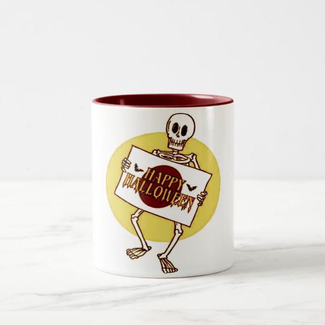 Beängstigendes Halloween Skeleton Zweifarbige Tasse (Mittel)