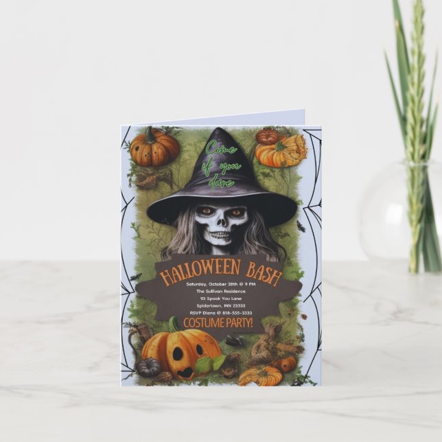 Beängstigendes HexenHalloween-Bash-Kostüm-Party Einladung (Vorderseite)