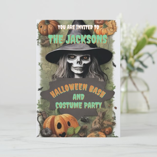 Beängstigendes HexenHalloween-Party Einladung (Stehend Vorderseite)