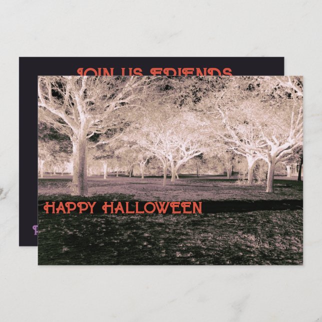 Beängstigendes Holz aus schwarzem und weißem Hallo Einladung (Vorne/Hinten)