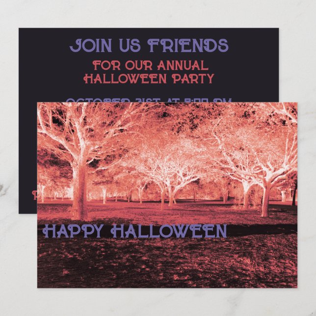 Beängstigendes Holz mit rotem und Lila Halloween-P Einladung (Vorne/Hinten)