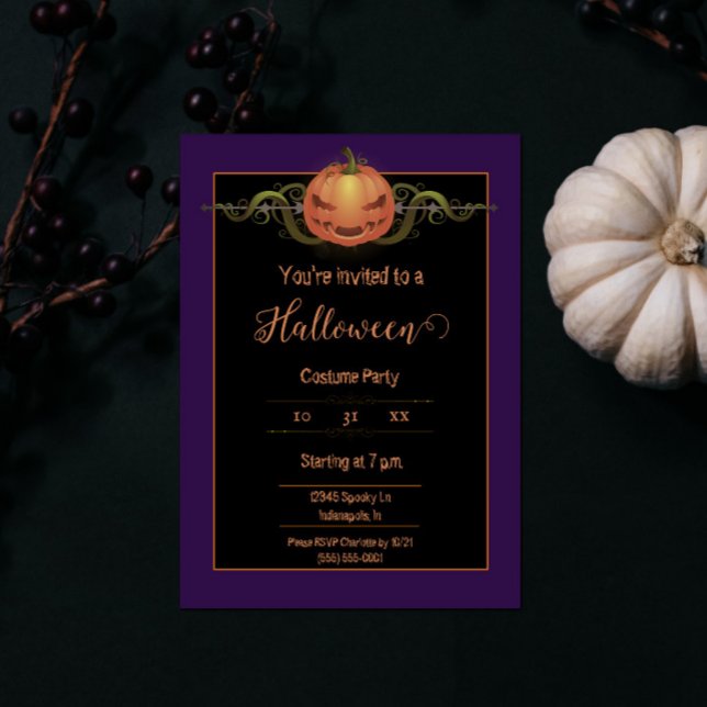Beängstigendes Jack-o-Lantern Halloween | LILA Einladung (Purple Scary Jack-o-Lantern Halloween Party Invite)