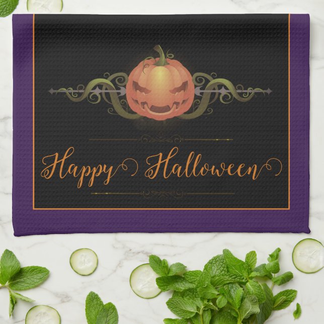 Beängstigendes Jack-o-Lantern Halloween | LILA Geschirrtuch (Gefaltet)