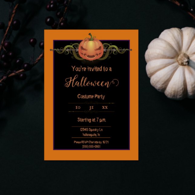 Beängstigendes Jack-o-Lantern Halloween | Orange Einladung (Orange Scary Jack-o-Lantern Halloween Party Invite)