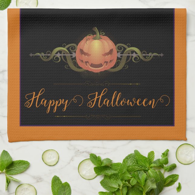 Beängstigendes Jack-o-Lantern Halloween | Orange Geschirrtuch (Gefaltet)