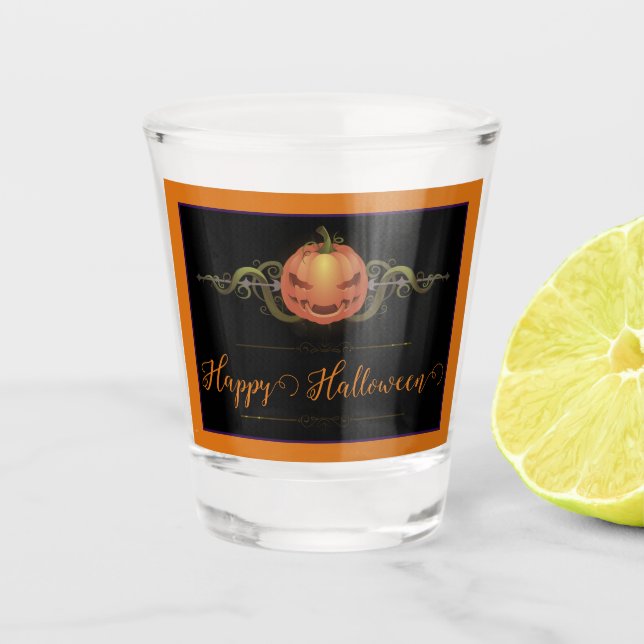 Beängstigendes Jack-o-Lantern Halloween | Orange Schnapsglas (Vorderseite)