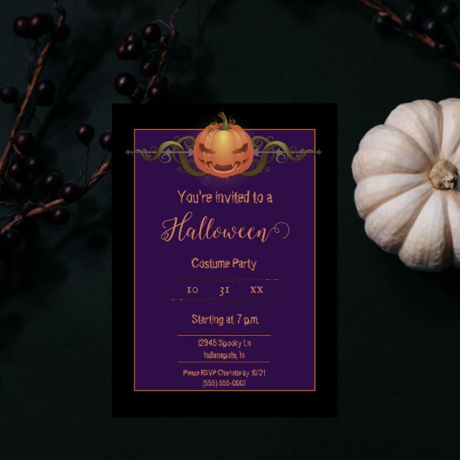 Beängstigendes Jack-o-Lantern Halloween | Schwarz Einladung (Black Scary Jack-o-Lantern Halloween Party Invite)