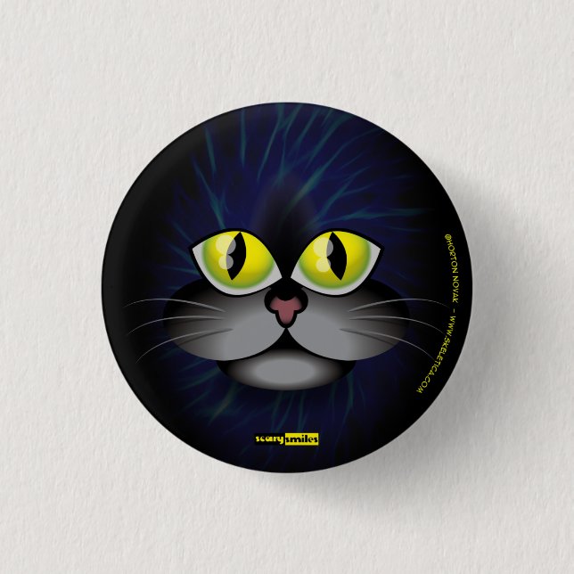 Beängstigendes Lächeln - schwarze Katze Button (Vorderseite)