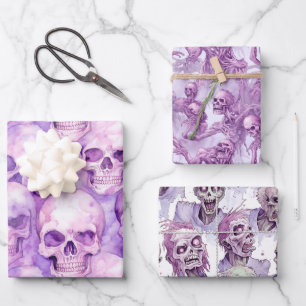 Beängstigendes Lila Halloween-Goules Geschenkpapier Set