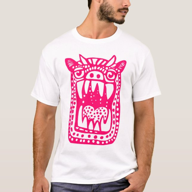 Beängstigendes Monster - Neon Red T-Shirt (Vorderseite)