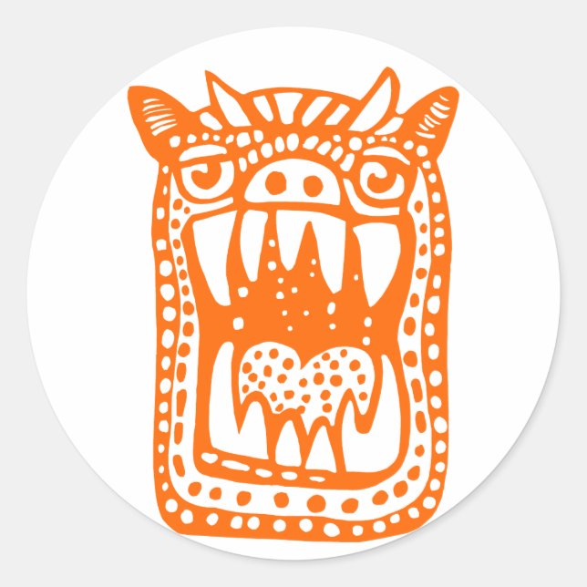 Beängstigendes Monster - Orange Runder Aufkleber (Vorderseite)