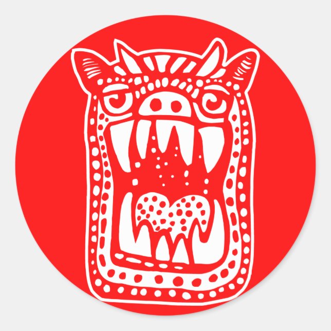 Beängstigendes Monster - Rot Runder Aufkleber (Vorderseite)