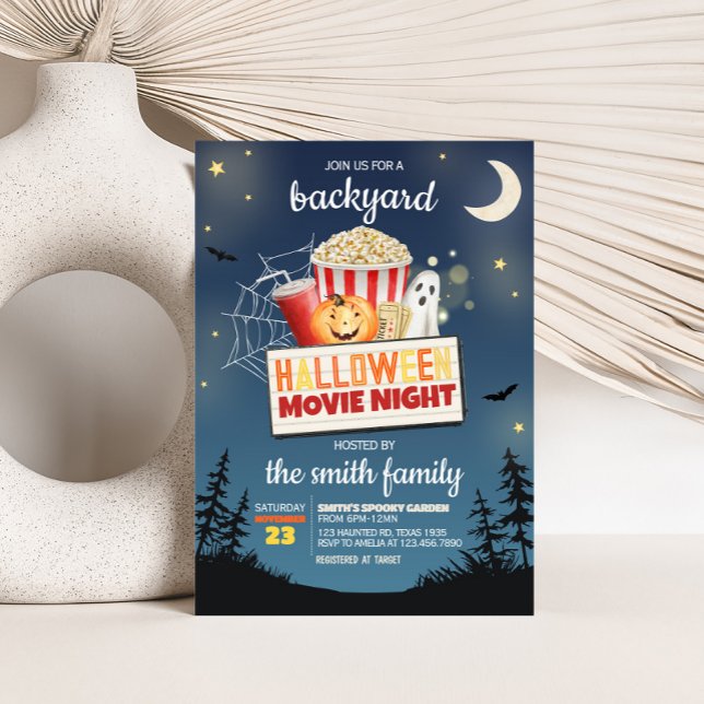 Beängstigendes Party im Hinterhof Halloween Filmab Einladung (Scary Backyard Halloween Horror Movie Night Party Invitation)