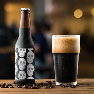 Beängstigendes Schwarz-Weiß-Muster glückliches Hal Bierflaschenetikett