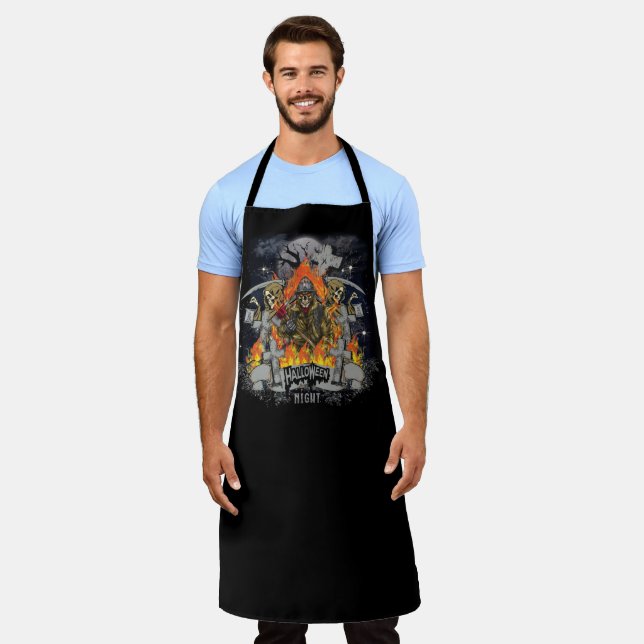 Beängstigendes Skelett im nächtlichen Halloween Schürze (Getragen)