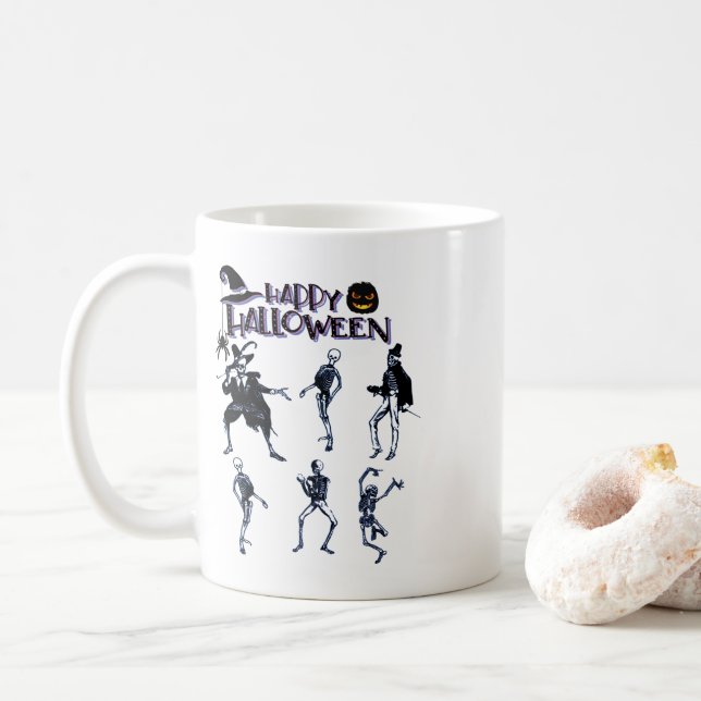 Beängstigendes Skelett-Party Kaffeetasse (Mit Donut)