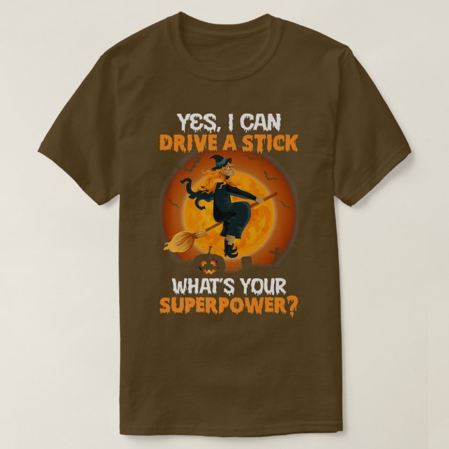 Beängstigendes, sonniges Halloween DRIVE EIN STICK T-Shirt (Design vorne)