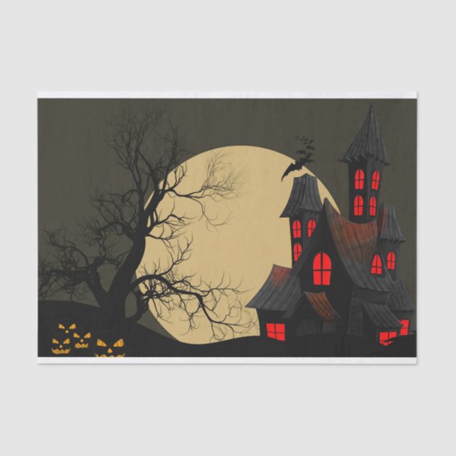Beängstigendes Spuk Haus und Vollmond Halloween Seidenpapier (Vorderseite)