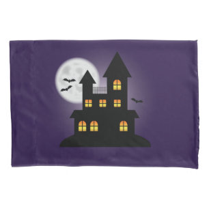 Beängstigendes Spuk Haus zu Lila Halloween Kissenbezug