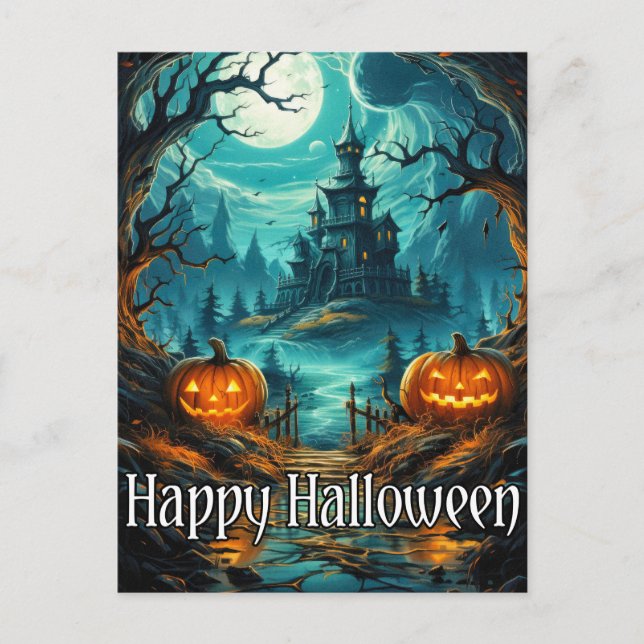 Beängstigendes Spuk Herrenhaus | Happy Halloween Postkarte (Vorderseite)