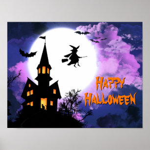Beängstigendes Spuk Schloss Fliegenfliegen Hallowe Poster