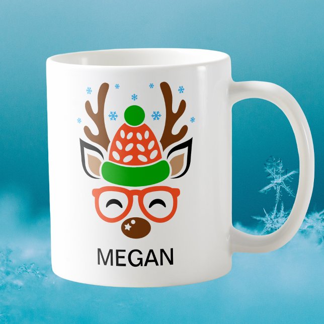 Beanie & Glasses Holiday Antlers Reindeer Face Kaffeetasse (Beanie & Glasses Holiday Antlers Reindeer Face Coffee Mug
)