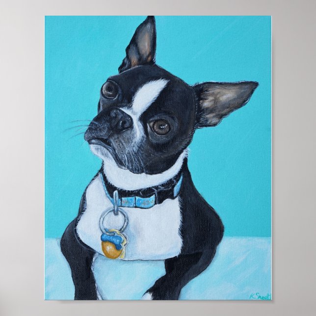 Beans the Boston Terrier Painting Poster (Vorne)