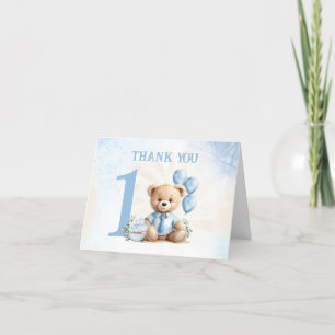 Bear 1. Geburtstag Blue Number Balloons Teddy Bear Dankeskarte