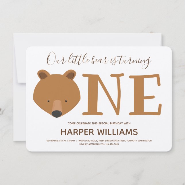 Bear 1. Geburtstag Party Einladung (Vorderseite)