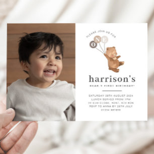 Bear 3 Brown Balloons Foto 1. Geburtstag Einladung