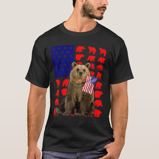 Bear American Flag 4. Juli USA Patriotic T-Shirt (Vorderseite)