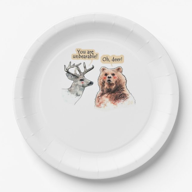 Bear And Deer Conversation Funny Wildlife Design  Pappteller (Vorderseite)