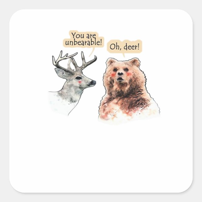 Bear And Deer Conversation Funny Wildlife Design  Quadratischer Aufkleber (Vorderseite)