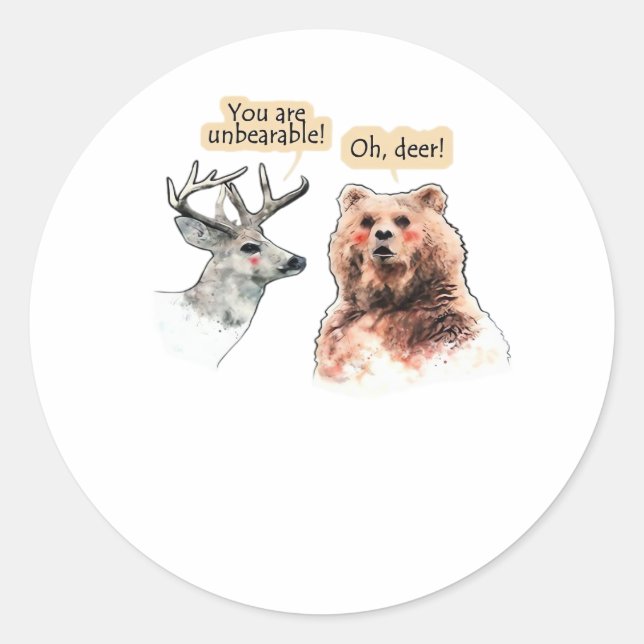 Bear And Deer Conversation Funny Wildlife Design  Runder Aufkleber (Vorderseite)