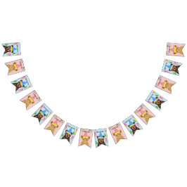 Bear and Lion Cub Blue Pink Personalisierter Name Wimpelkette