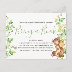 Bear Animal Baby Dusche bringen eine Book Library Einladungspostkarte