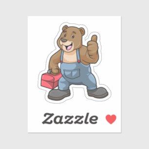 Bear as Craftsman with Tool box Aufkleber