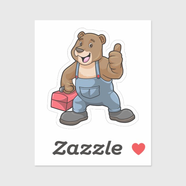 Bear as Craftsman with Tool box Aufkleber (Blatt)