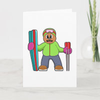 Bear as Skier mit Ski & Skistöcken