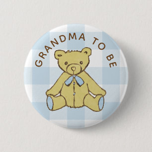 Bear Baby Boy Blue Buffalo Karierte Oma, um zu sei Button