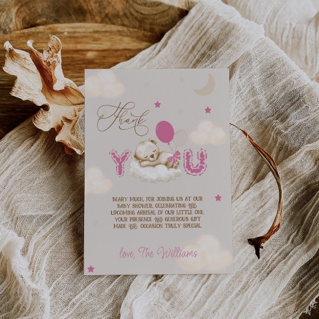 Bear Baby Dusche Beary Much Pink Dankeskarte (Von Creator hochgeladen)