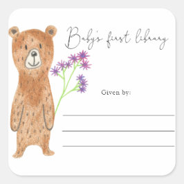 Bear - Baby Dusche Buchzeichen, Babybücher Quadratischer Aufkleber