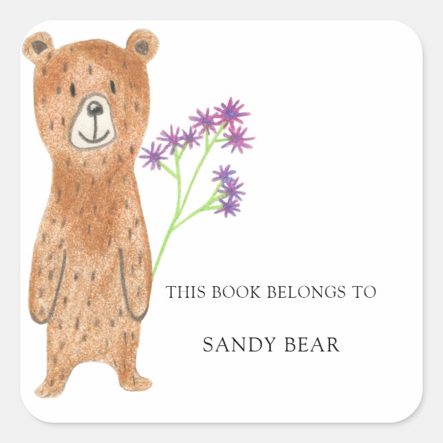 Bear - Baby Dusche Buchzeichen Quadratischer Aufkleber (Vorderseite)