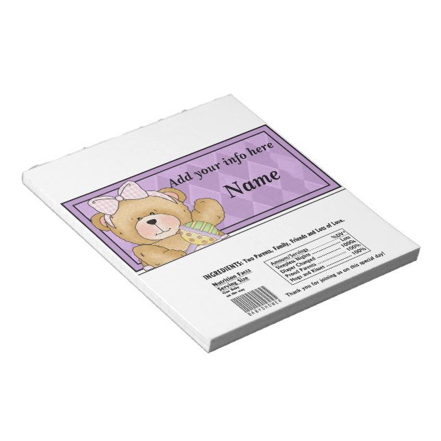 Bear Baby Dusche Candy Bar Wrapper Gastgeschenke Notizblock (angewinkelt)