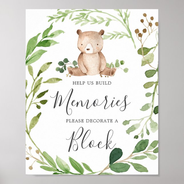 Bear Baby Dusche Dekorieren ein Blockzeichen Poster (Vorne)