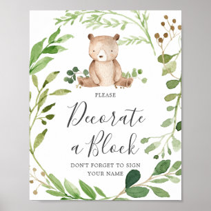 Bear Baby Dusche Dekorieren ein Blockzeichen Poster